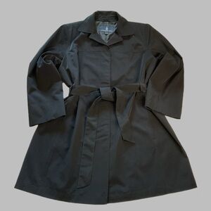 London Fog Classic Ladies Large 12/14 Trench Coat Black Zip Front Pockets Belt